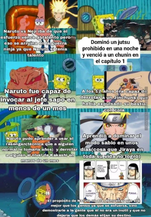 Y lo que sabe Naruto es por Jiraiya porque Kakashi fue un pésimo Sensei