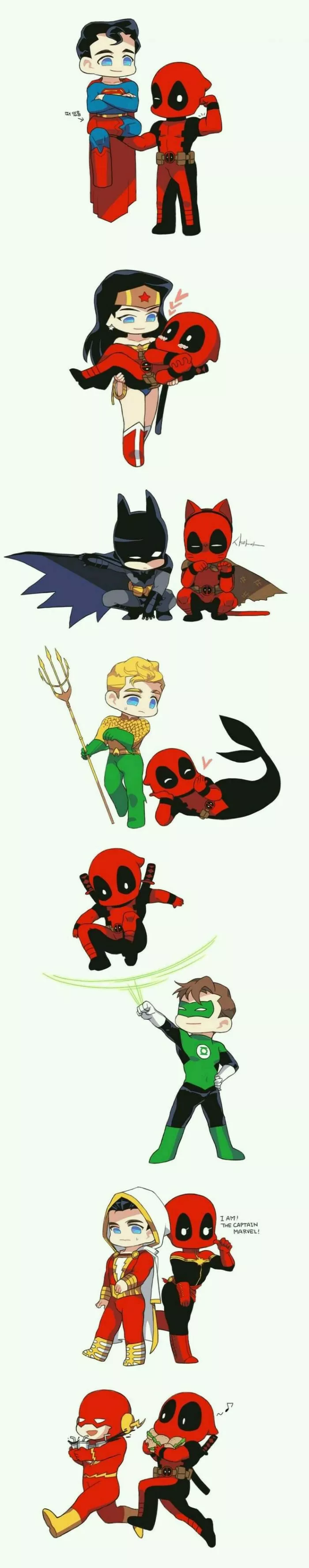 Deadpool jugando con otros héroes