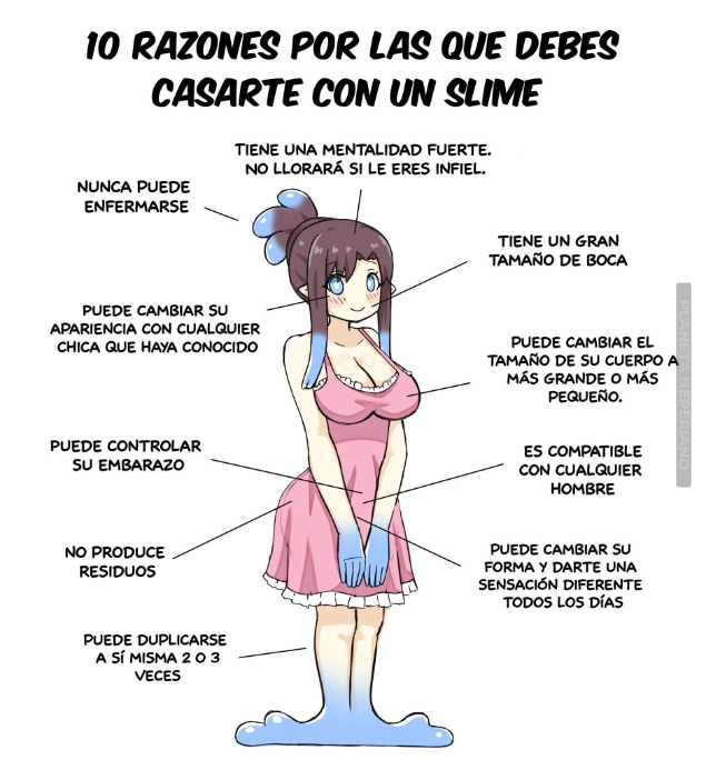 De hecho hay Doujins que confirman que ponerla con un slime no es buena idea...