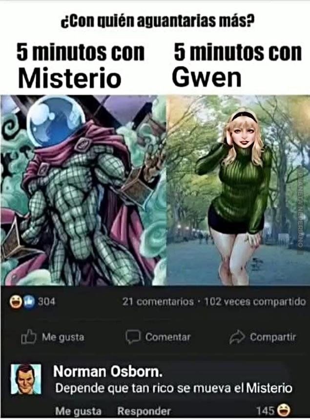 Mysterio cuando lo hizo norman:yo le quito lo cuck a spiderman pibes